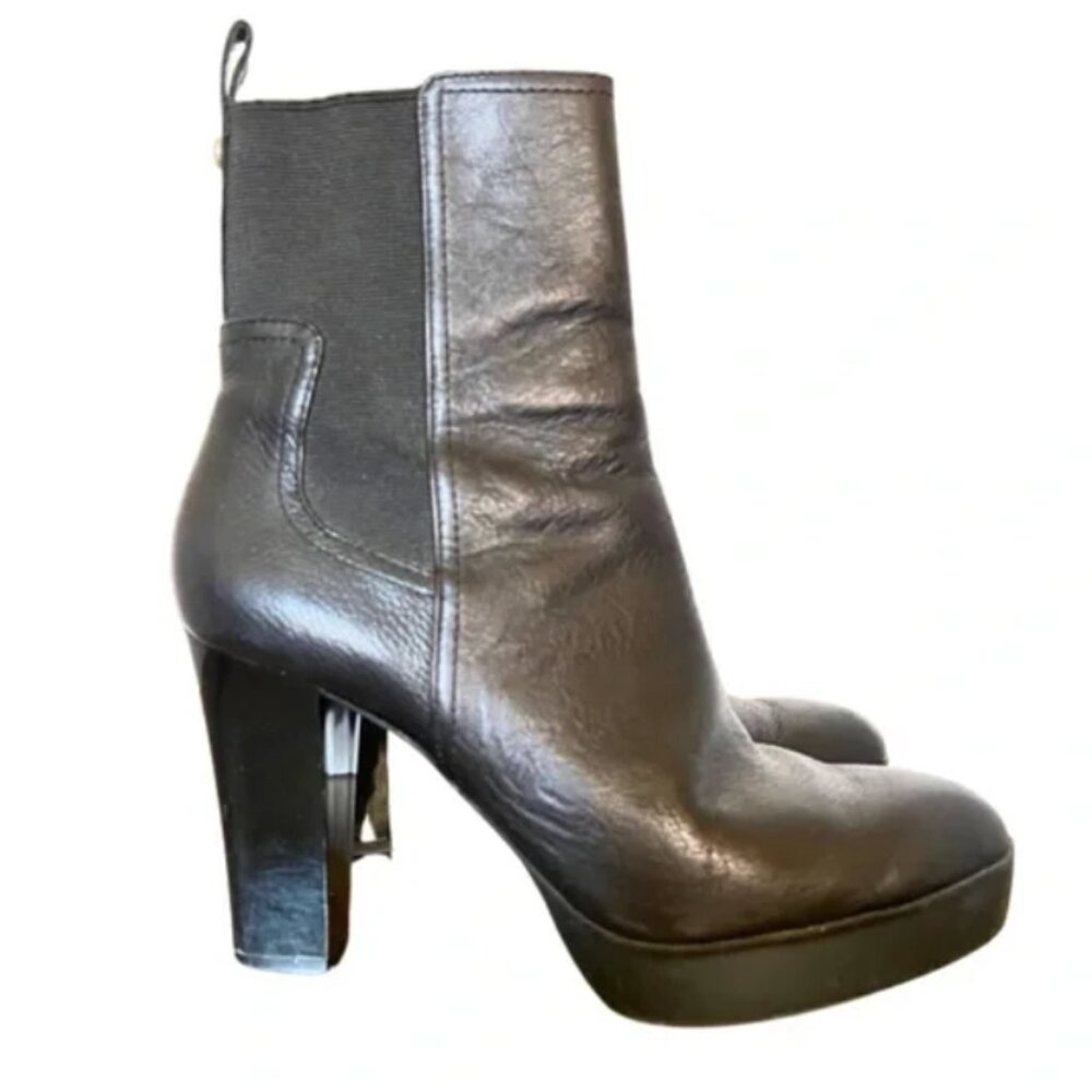 BLACK‎ LEATHER STRETCH ANKLE BOOTS 10M DONALD PLINER